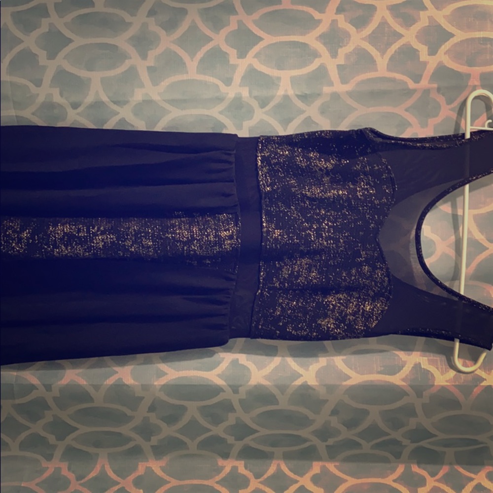 Black and gold speckled hi-low dress